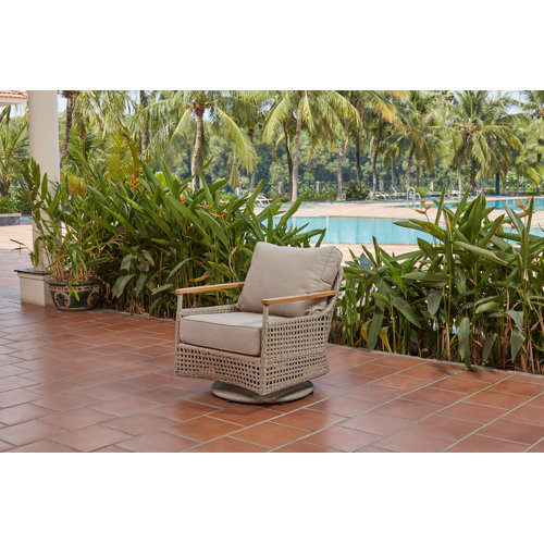 Winston August Teak Swivel Patio Chair with Cushions Wayfair